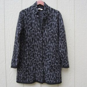 Womens Cardigan size S Wool Blend‎ Long  Black/Grey Leopard 1 Button cozy  Italy